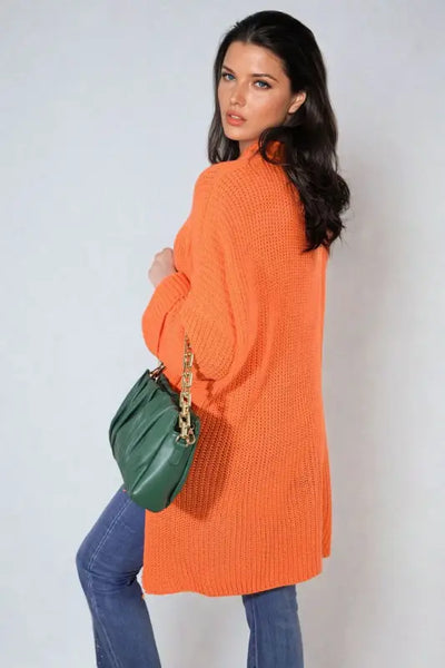 High Neck Oversized Long Sleeve Knitted Jumper - jumper