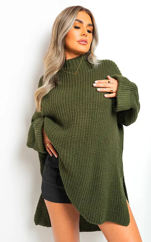 High Neck Oversized Long Sleeve Knitted Jumper - jumper