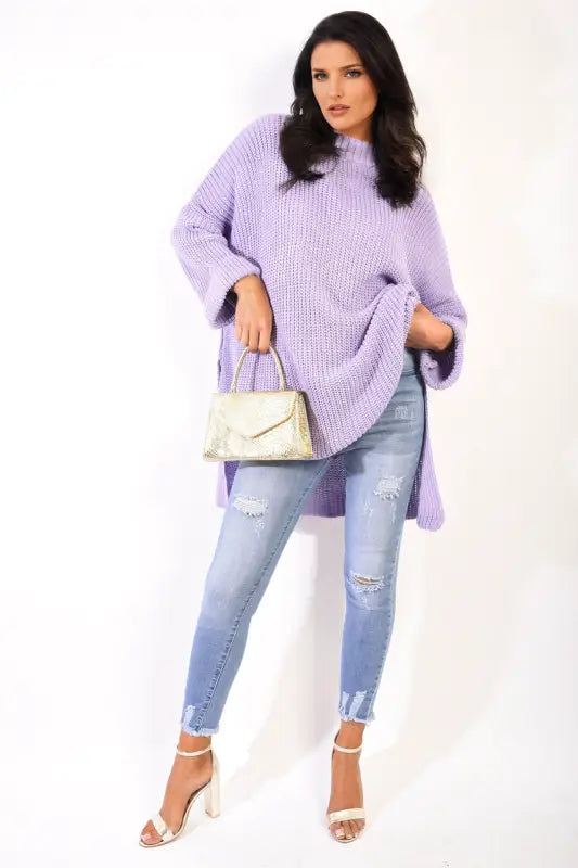 High Neck Oversized Long Sleeve Knitted Jumper - jumper