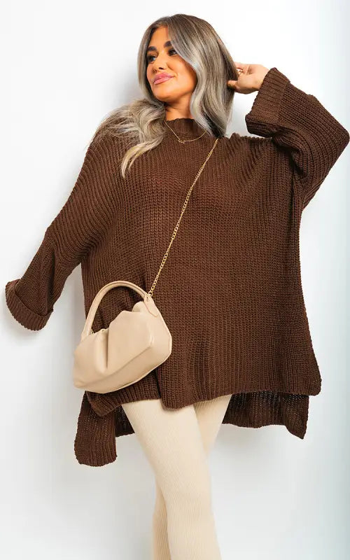 High Neck Oversized Long Sleeve Knitted Jumper - jumper