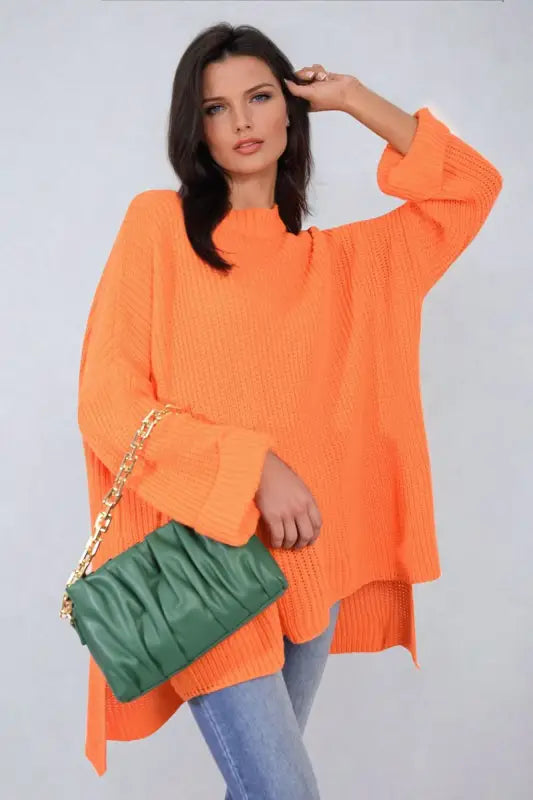 High Neck Oversized Long Sleeve Knitted Jumper - jumper