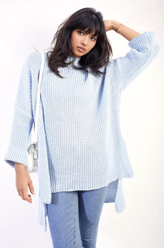 High Neck Oversized Long Sleeve Knitted Jumper - jumper