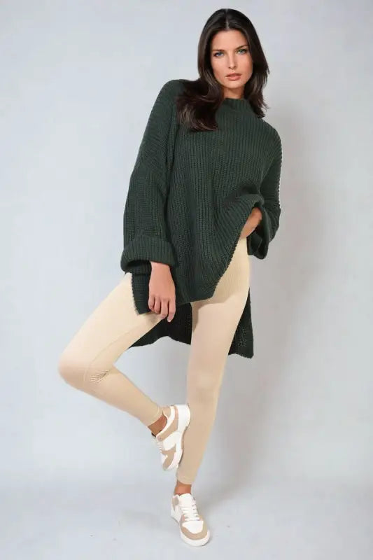 High Neck Oversized Long Sleeve Knitted Jumper - jumper