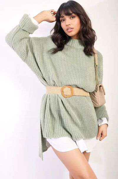 High Neck Oversized Long Sleeve Knitted Jumper - jumper