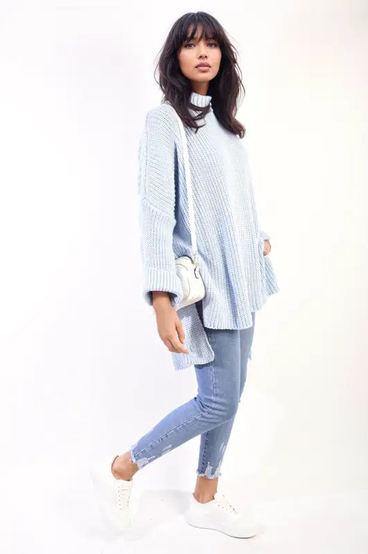 High Neck Oversized Long Sleeve Knitted Jumper - jumper