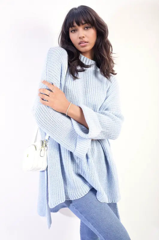 High Neck Oversized Long Sleeve Knitted Jumper - jumper