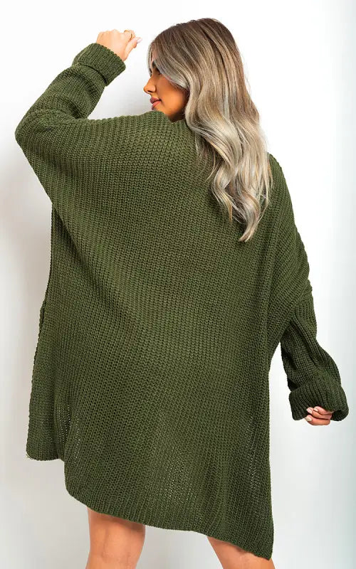 High Neck Oversized Long Sleeve Knitted Jumper - KHAKI / S/M - jumper