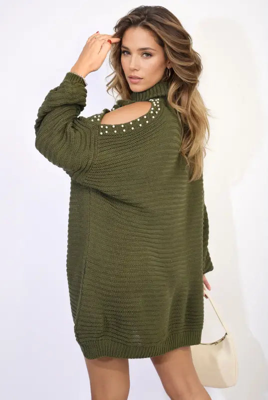 High Neck Oversized Open Shoulder Long Sleeve Knitted Jumper - jumper