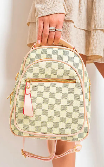 High Quality Checked Print Mini Backpack - White / 1SIZE - backpack