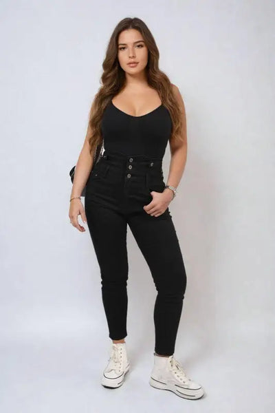 High Waist Button Skinny Jeans Elite Urban