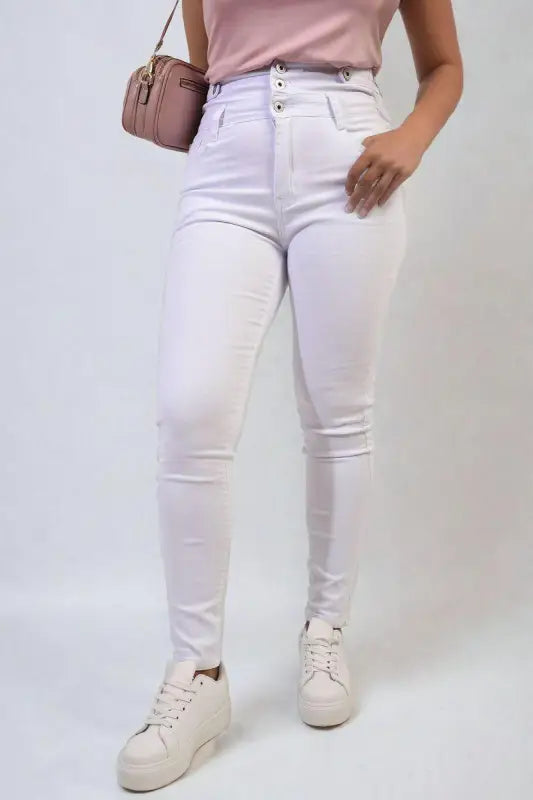 High Waist Button Skinny Jeans Elite Urban