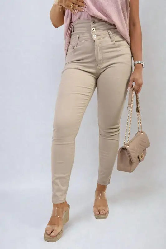 High Waist Button Skinny Jeans Elite Urban