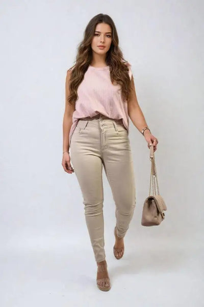 High Waist Button Skinny Jeans Elite Urban