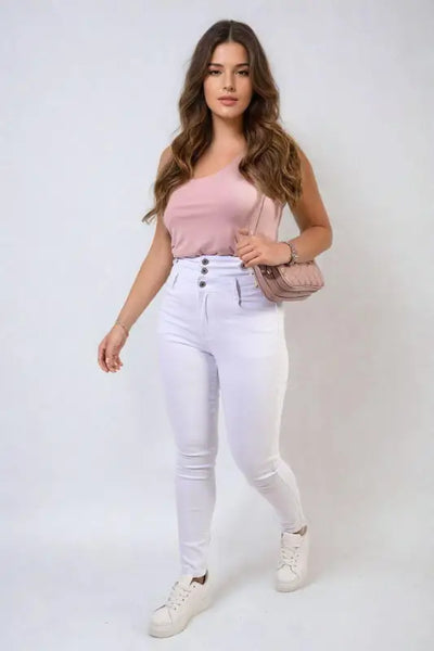 High Waist Button Skinny Jeans Elite Urban