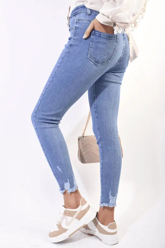 High Waist Distressed Hem Skinny Jeans Elite Urban