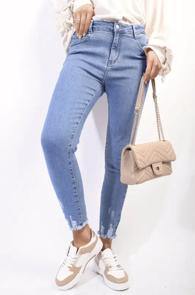 High Waist Distressed Hem Skinny Jeans Elite Urban