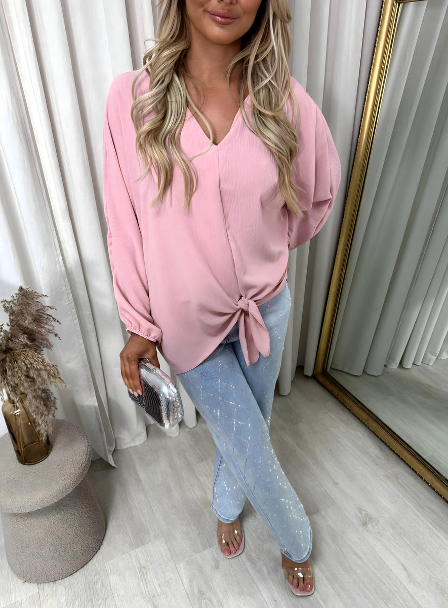 V-Neck Long Sleeve Tie Front Top