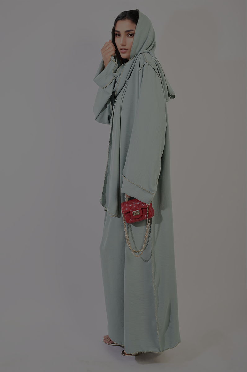 Long Sleeve Closed Abaya Maxi Dress With Embellished Piping by Moda