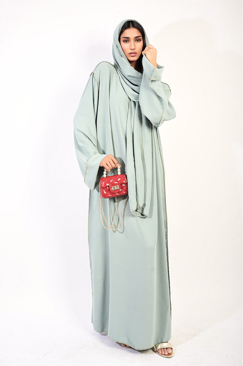 Long Sleeve Closed Abaya Maxi Dress With Embellished Piping by Moda