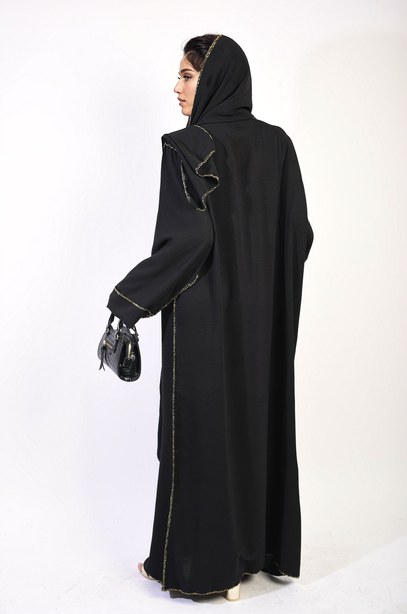 Long Sleeve Closed Abaya Maxi Dress With Embellished Piping by Moda