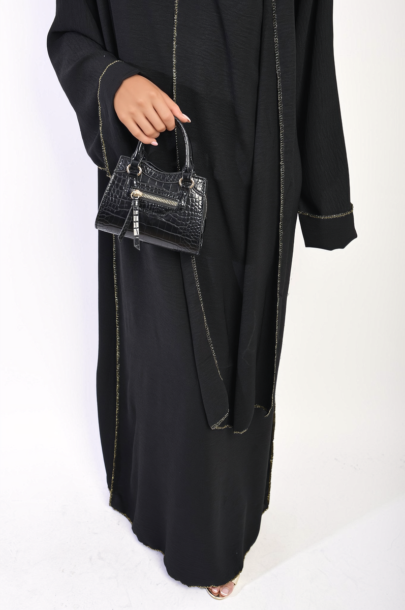 Long Sleeve Closed Abaya Maxi Dress With Embellished Piping by Moda