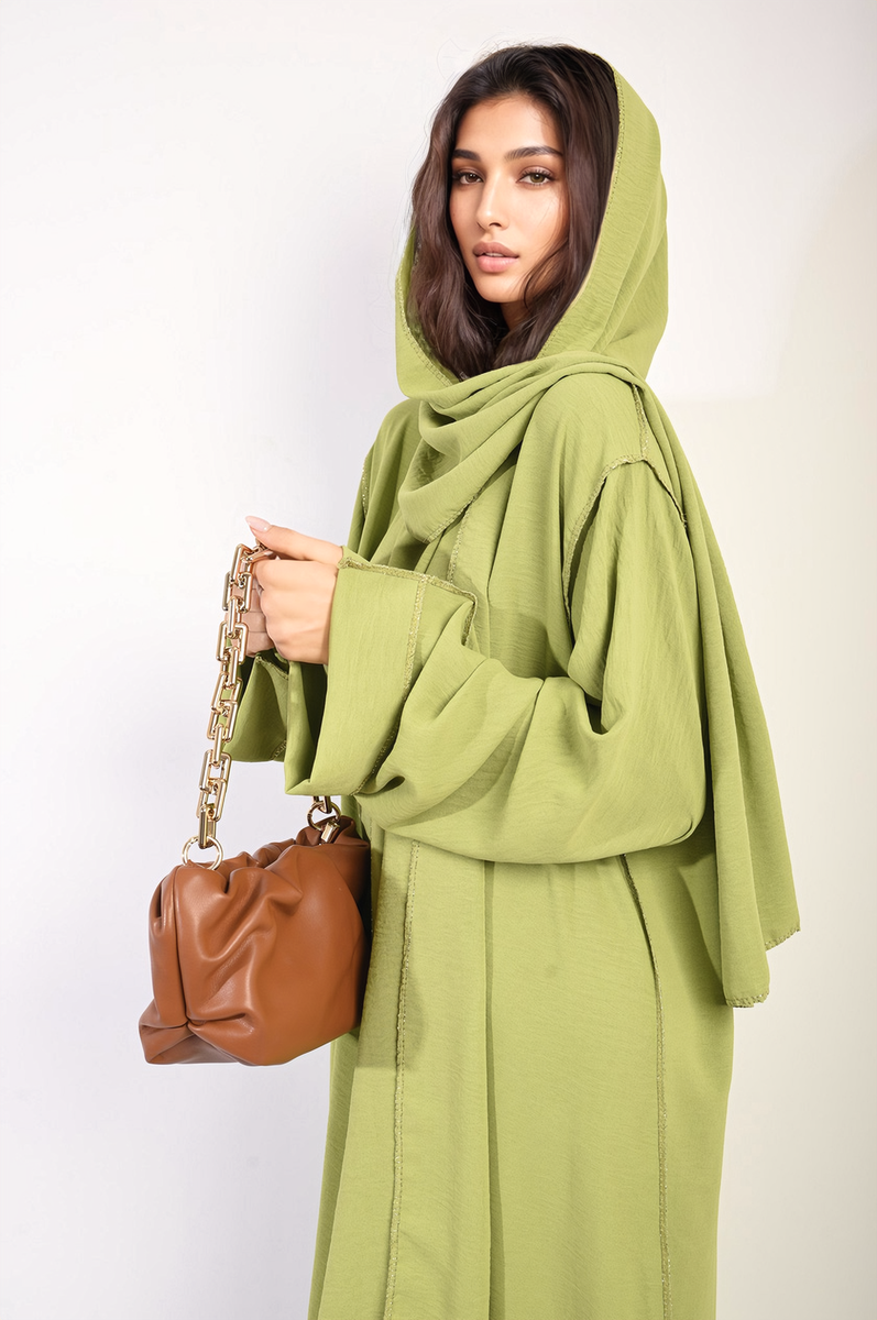 Long Sleeve Closed Abaya Maxi Dress With Embellished Piping by Moda