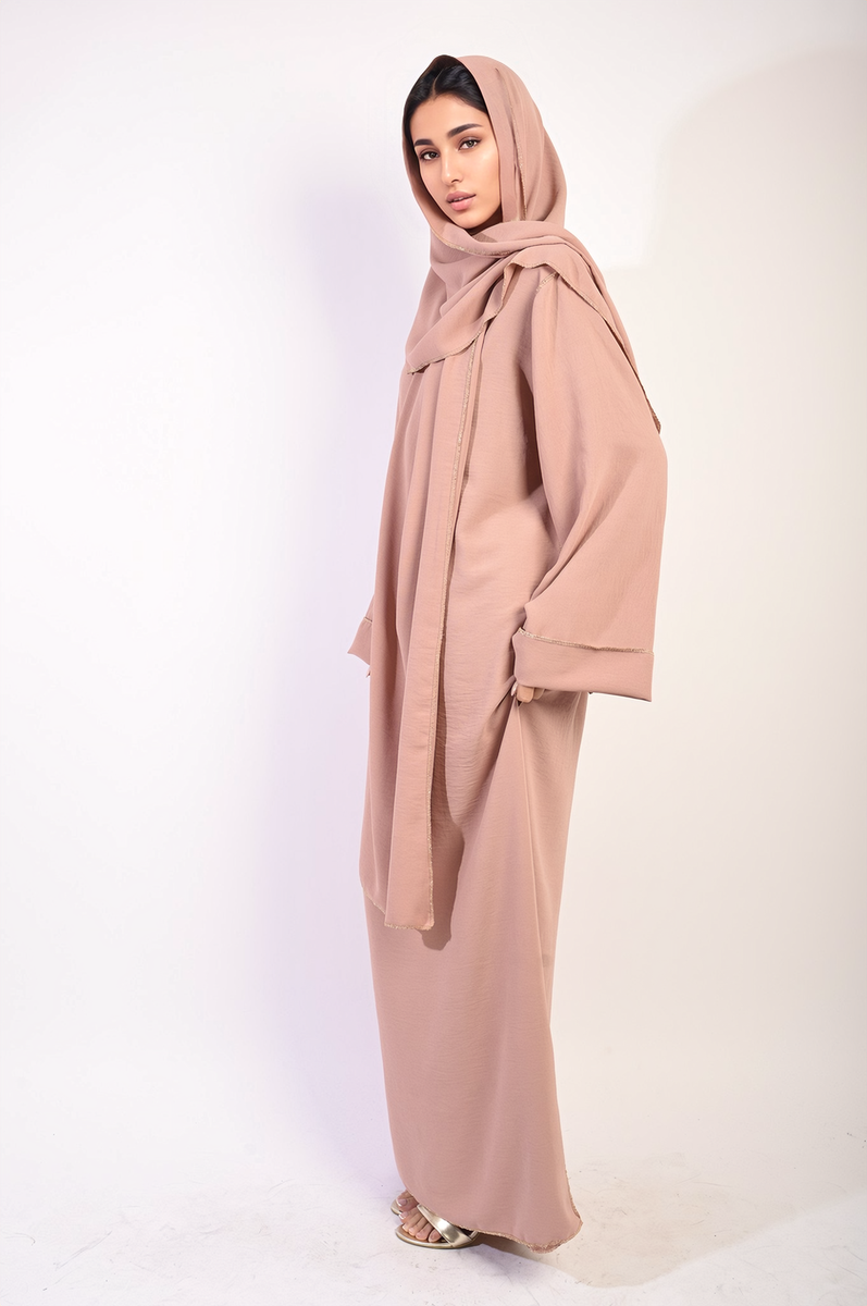 Long Sleeve Closed Abaya Maxi Dress With Embellished Piping by Moda