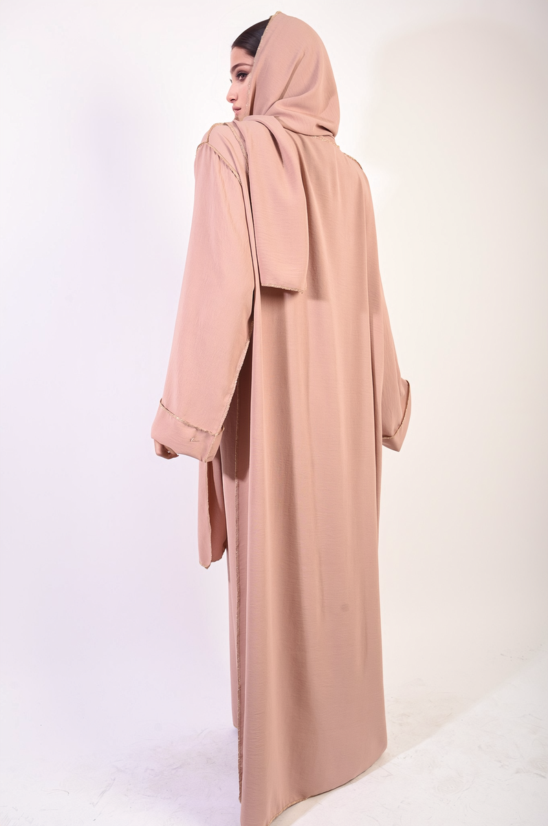 Long Sleeve Closed Abaya Maxi Dress With Embellished Piping by Moda
