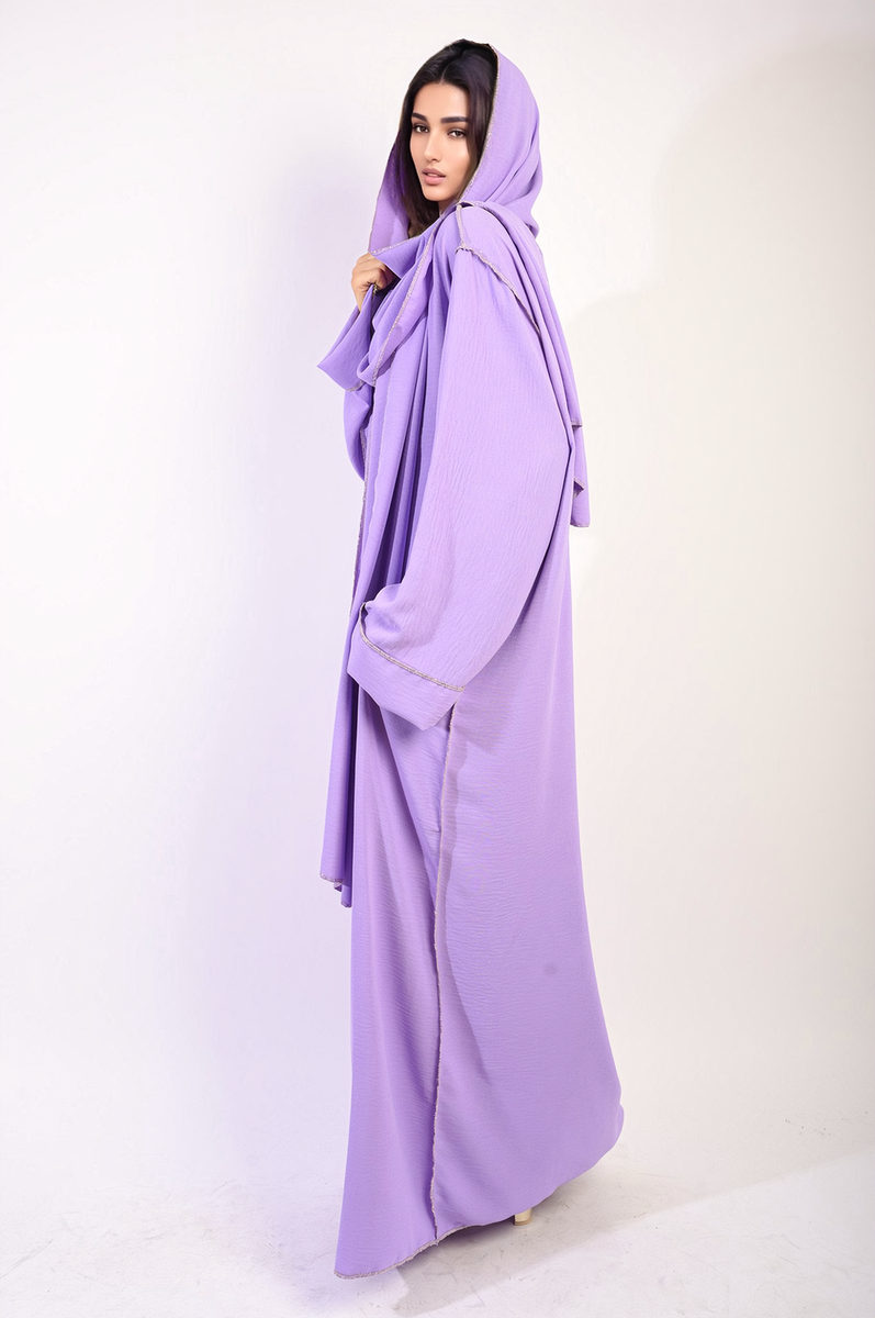 Long Sleeve Closed Abaya Maxi Dress With Embellished Piping by Moda