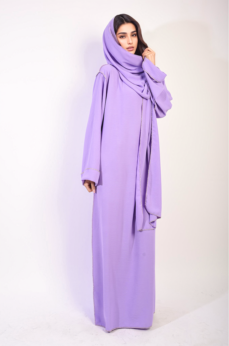 Long Sleeve Closed Abaya Maxi Dress With Embellished Piping by Moda