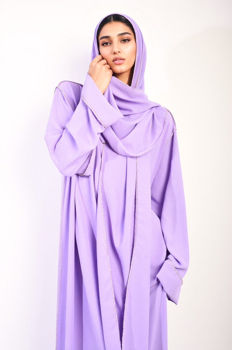 Long Sleeve Closed Abaya Maxi Dress With Embellished Piping by Moda