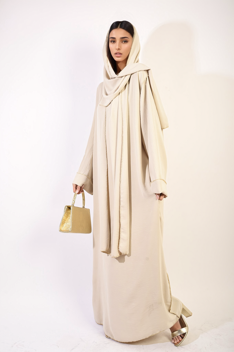 Long Sleeve Closed Abaya Maxi Dress With Embellished Piping by Moda