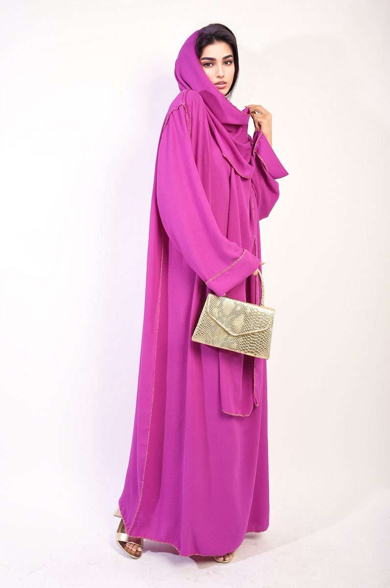 Long Sleeve Closed Abaya Maxi Dress With Embellished Piping by Moda