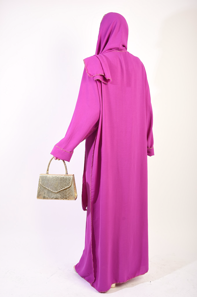 Long Sleeve Closed Abaya Maxi Dress With Embellished Piping by Moda