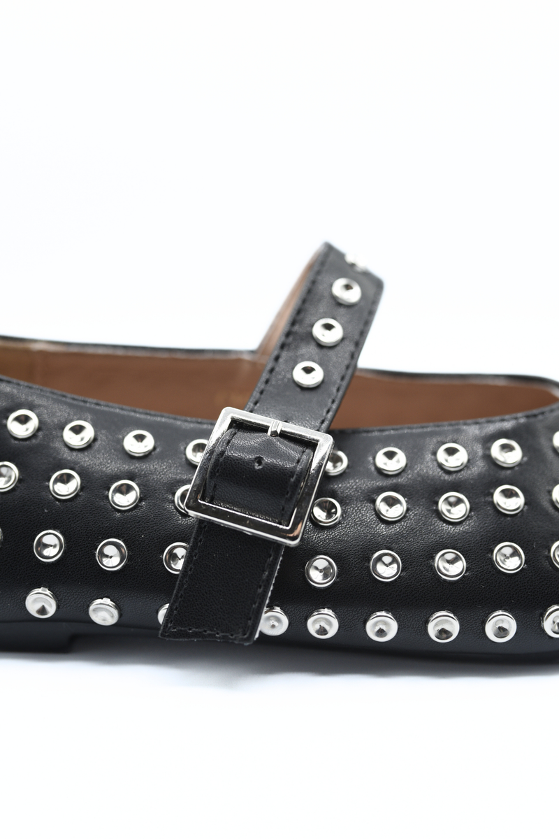 Rhinestone Decor Round Toe Buckle Strap Flat Shoes