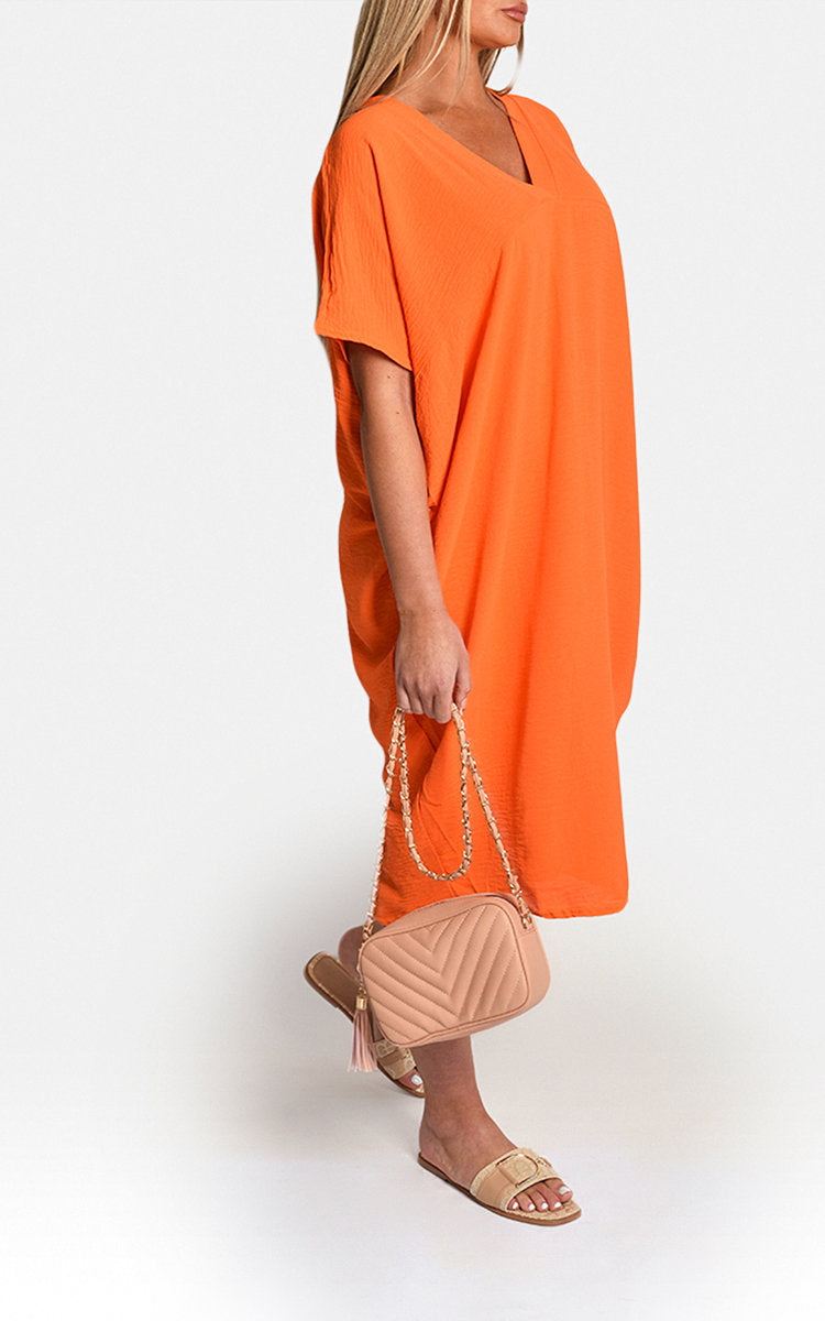 V-Neck Half-Sleeve Midi Dress by Moda