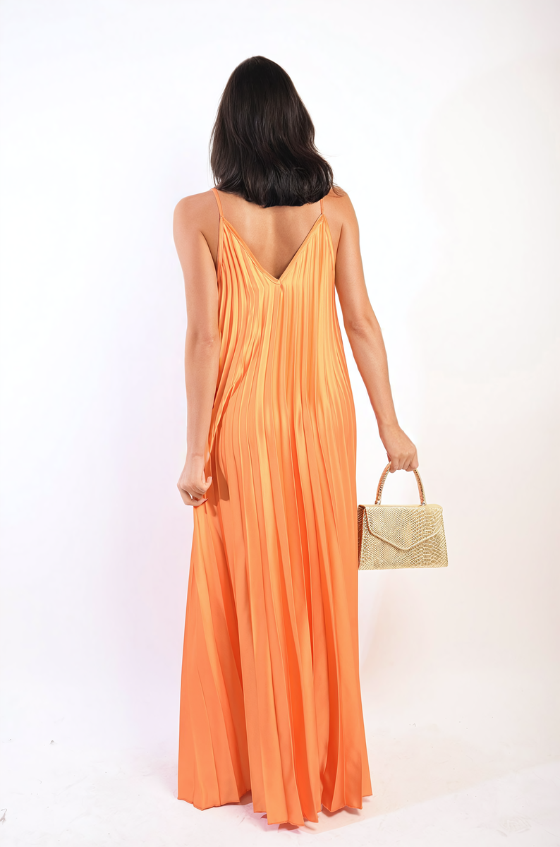 Pleated Strappy Maxi Dress by Moda