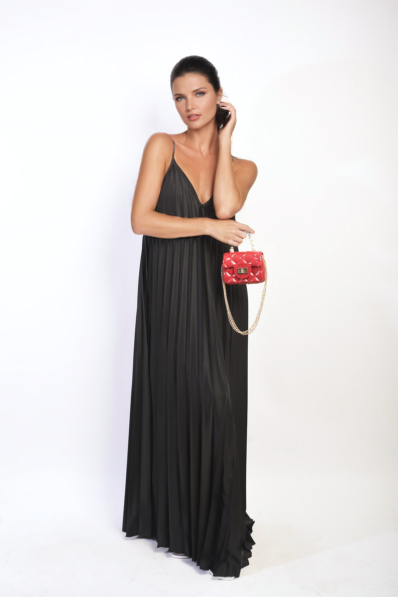 Pleated Strappy Maxi Dress by Moda
