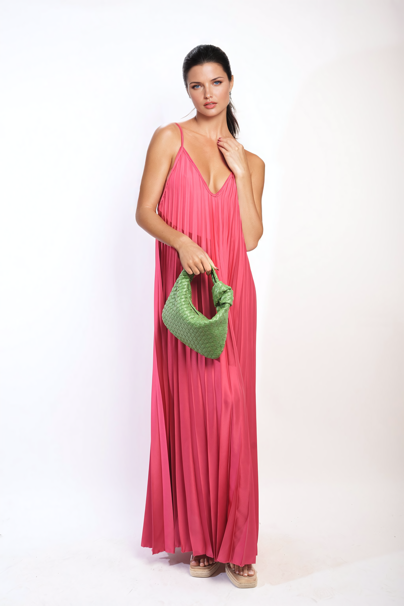 Pleated Strappy Maxi Dress by Moda
