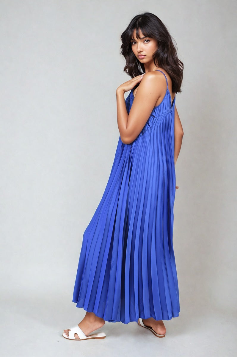 Pleated Strappy Maxi Dress by Moda