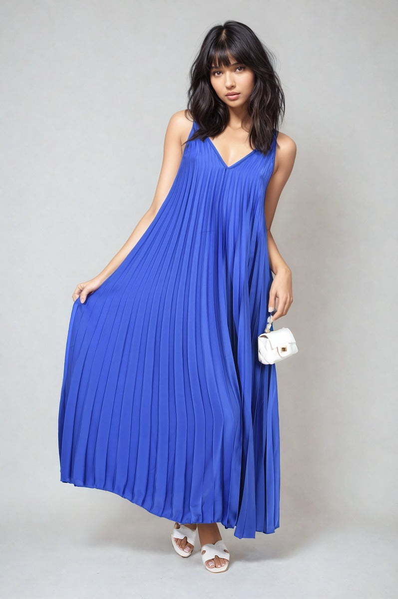 Pleated Strappy Maxi Dress by Moda