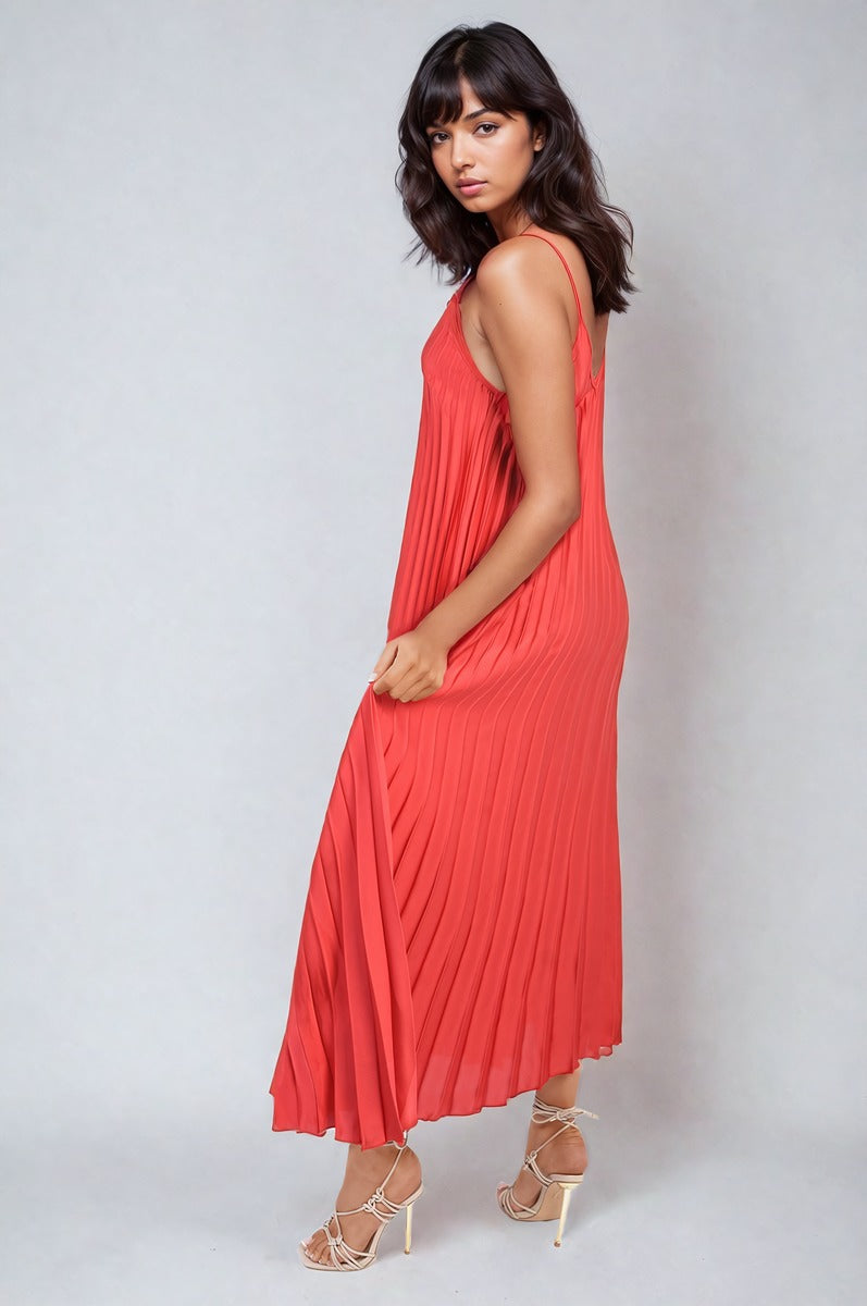Pleated Strappy Maxi Dress by Moda