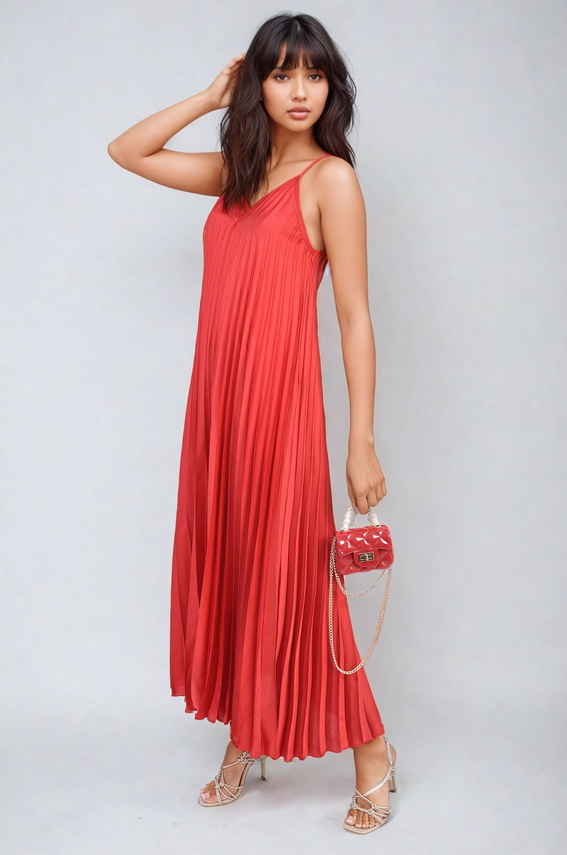 Pleated Strappy Maxi Dress by Moda