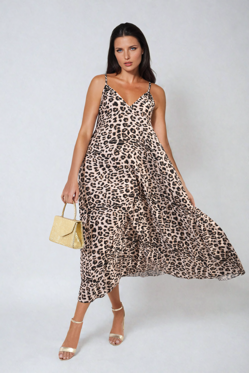 Pleated Strappy Maxi Dress by Moda