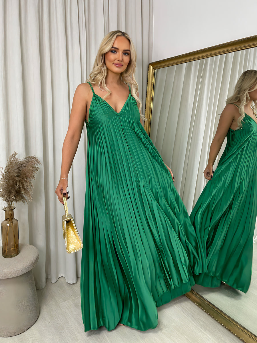 Pleated Strappy Maxi Dress