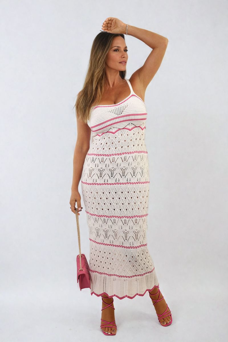 Strappy Long Knitted Stripe Cami Dress by Moda