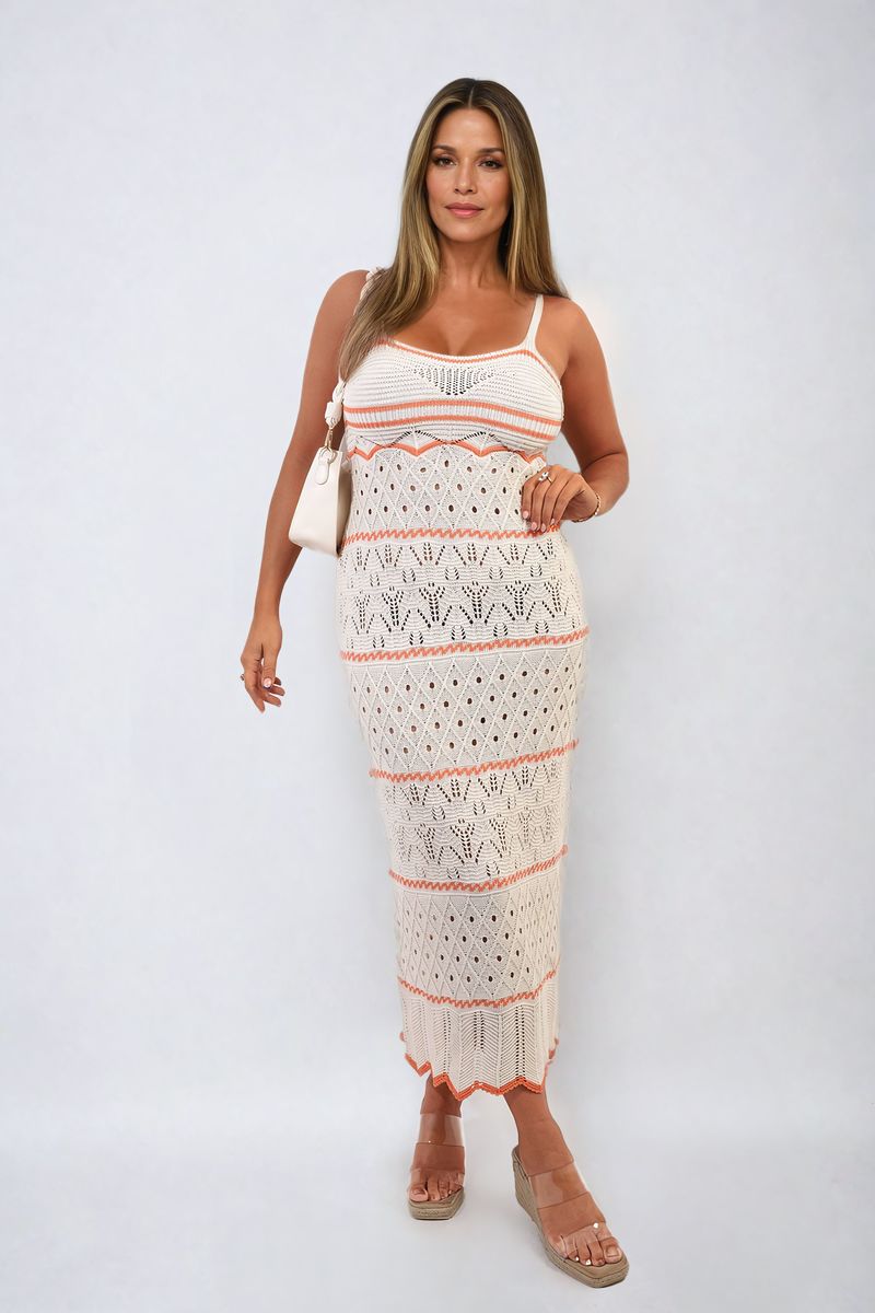 Strappy Long Knitted Stripe Cami Dress by Moda