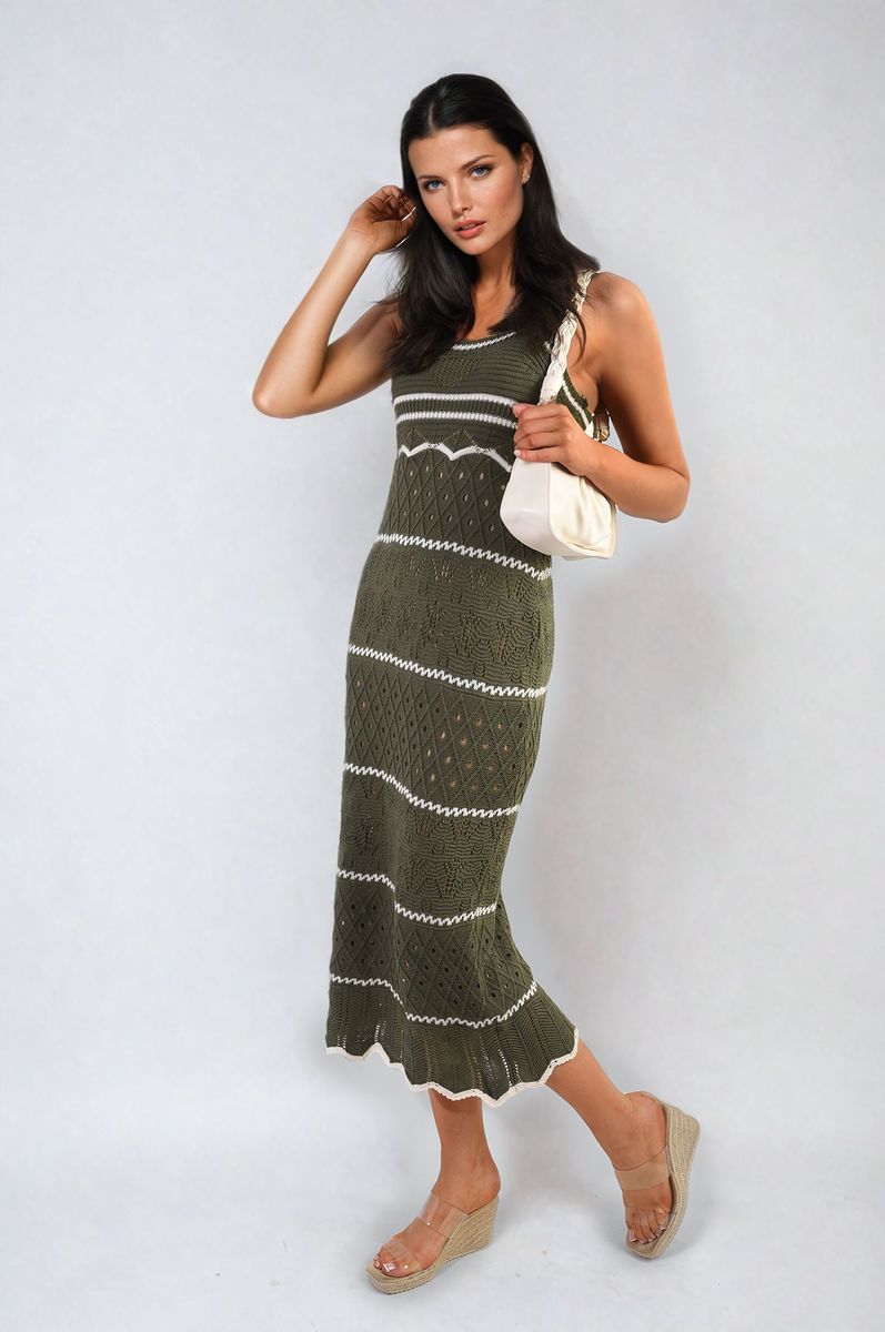 Strappy Long Knitted Stripe Cami Dress by Moda