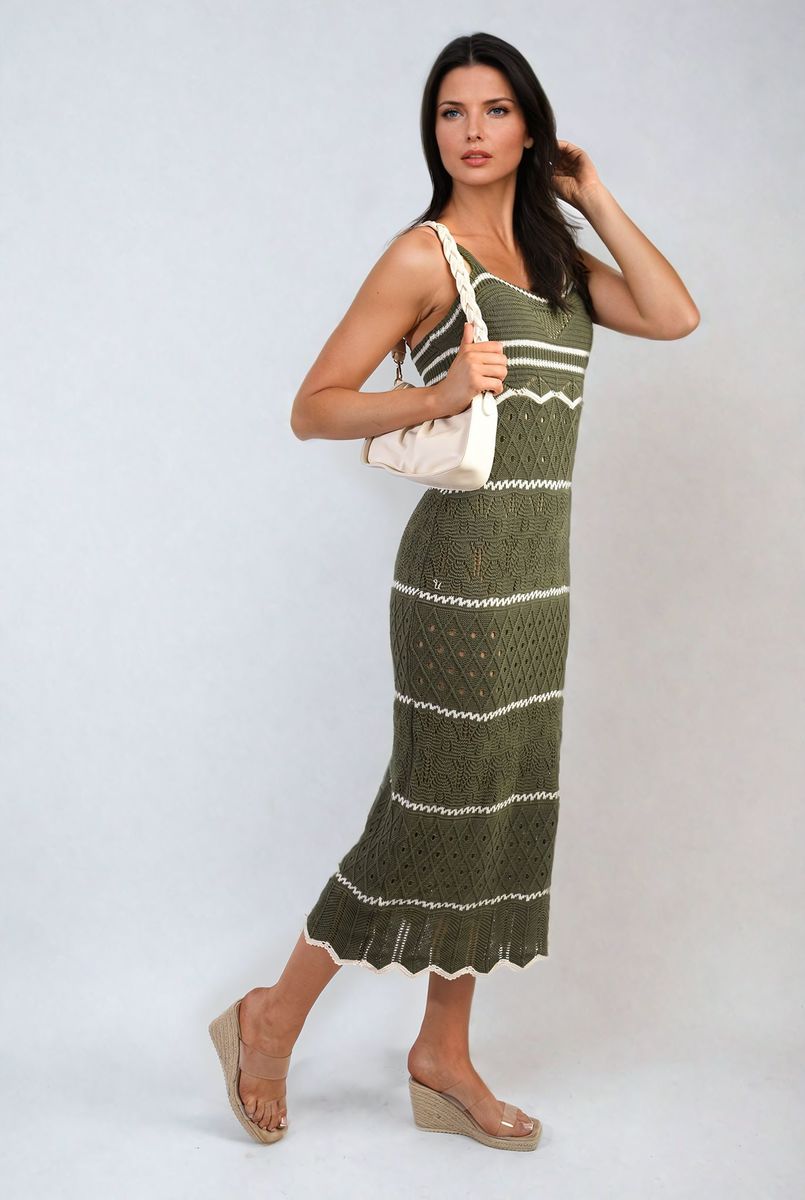Strappy Long Knitted Stripe Cami Dress by Moda