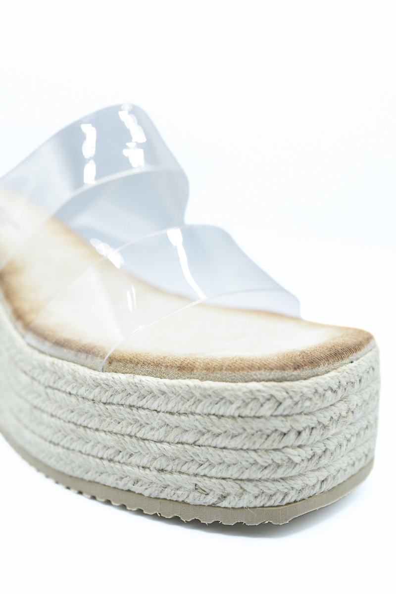 Transparent Double Strap Platform Wedge Heels